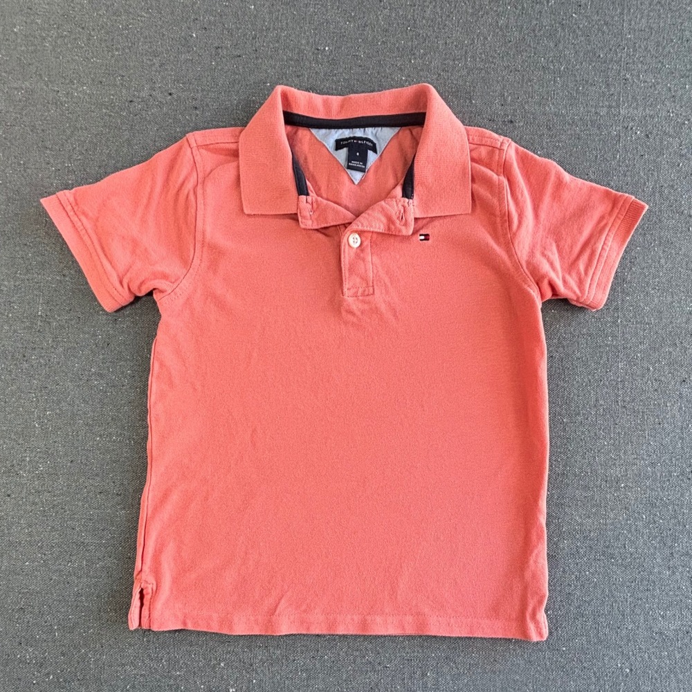 Tommy Hilfiger Boys Coral Orange Cotton Pique Short Sleeve Polo Shirt Size 6